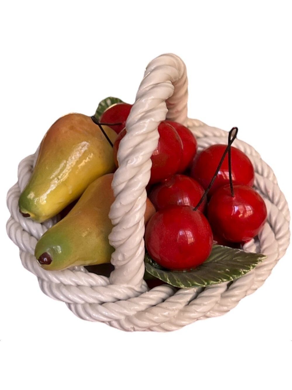 VTG CAPODIMONTE MADE IN ITALY VTG PORCELAIN FRUIT IN INTRICATE WOVEN BASKET